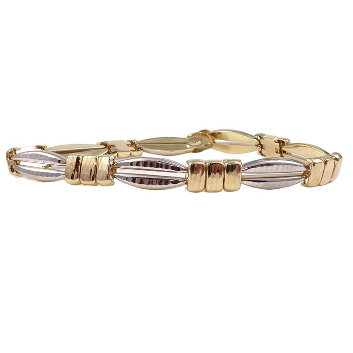 Solid 14K Yellow White Gold Bar Station Tennis Bracelet 7.25 7mm