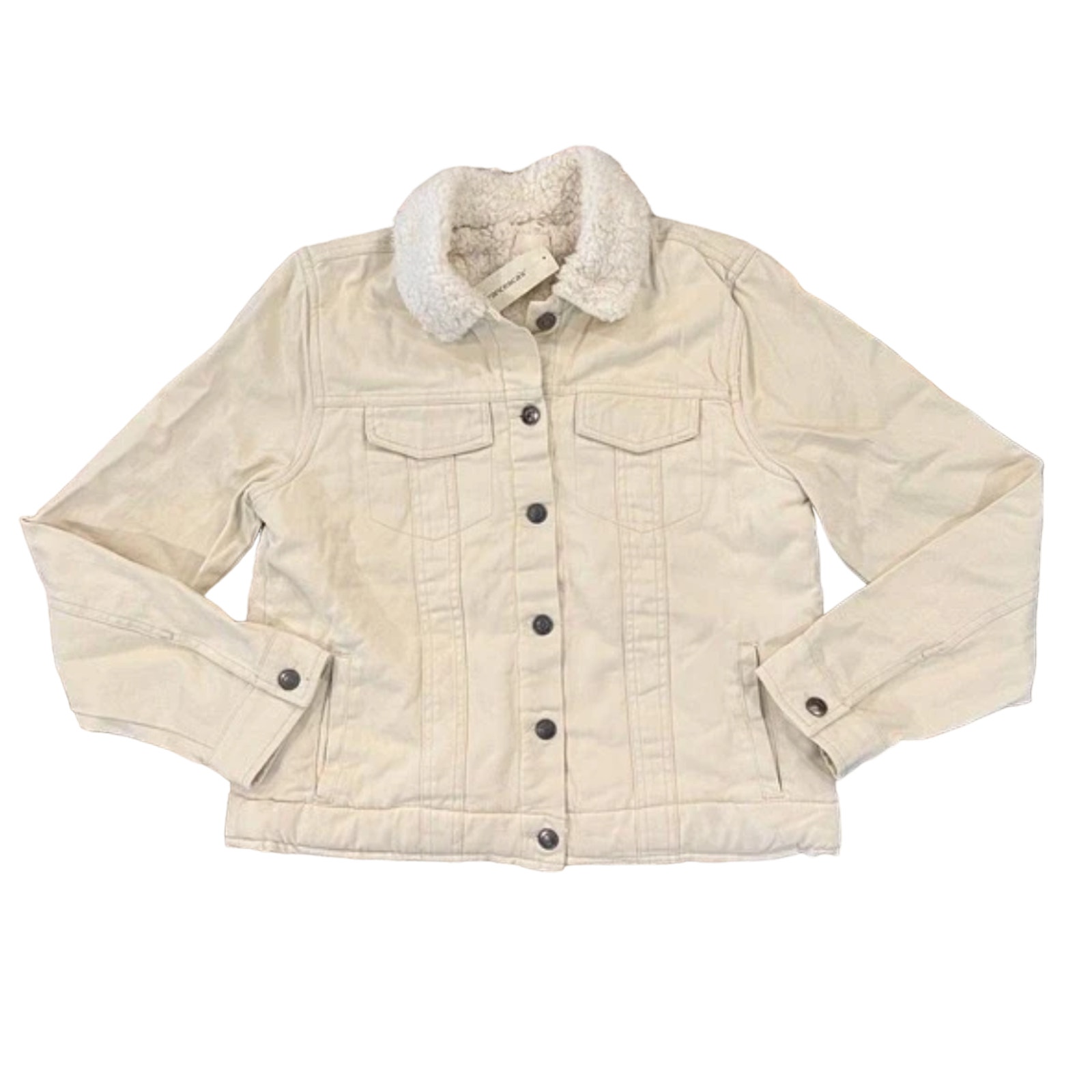 NWT Francesca's Harper Heritage Ivory Sherpa Denim Jean Jacket - SIZE S