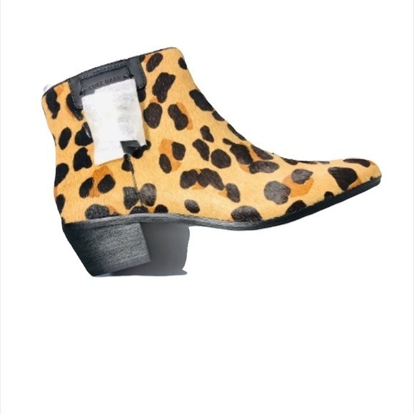 Cole Haan Womens Black Tan Leopard Calf Hair Block Heel Zip Up Bootie Sz 7.5 NIB