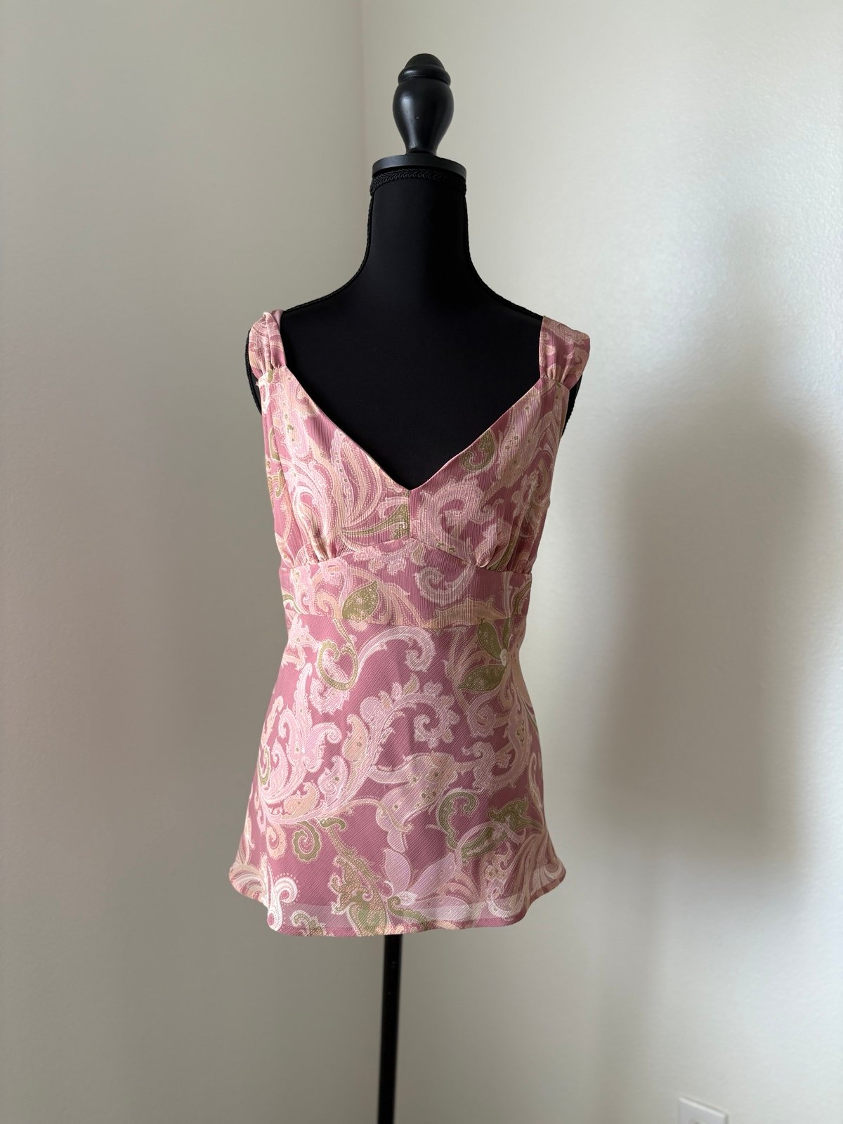 Liz & Co. Paisley Pink and Green Cami Tank Top- Size Large