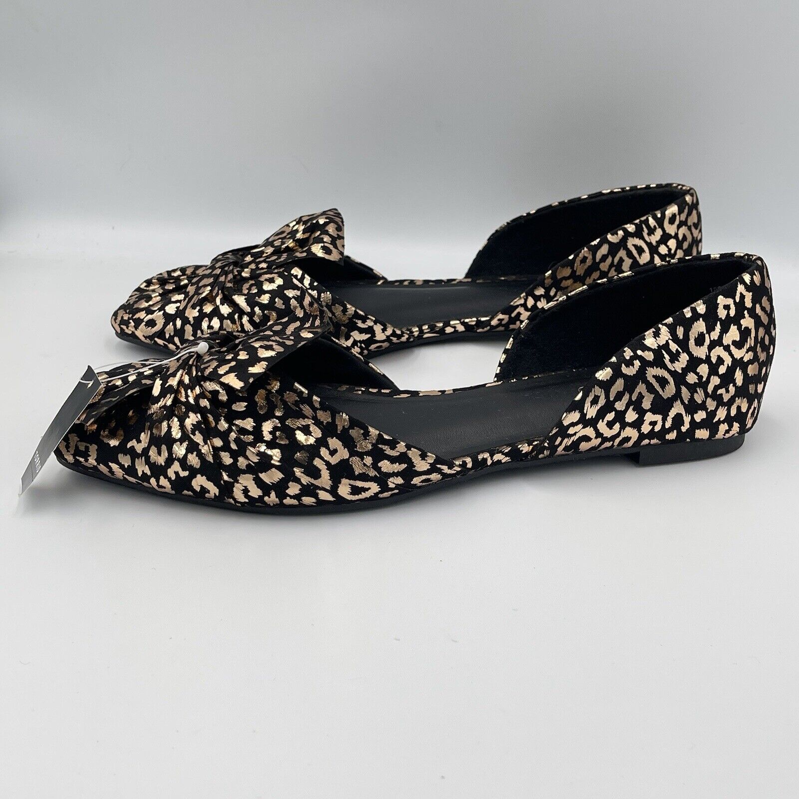 NWT Torrid Metallic Bow Flat Leopard Animal Print SIZE 9.5WW Black Gold D'Orsay
