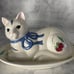 Lenox Poppies on Blue Kitten Covered Butter Dish Barnyard Collection Cat