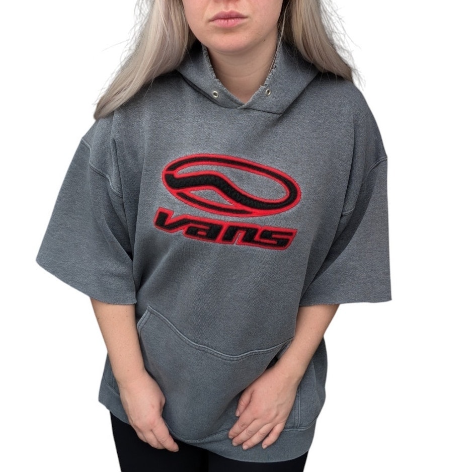 VINTAGE Vans Gray Skater Hoodie Sweatshirt 90s Retro Streetwear Skateboarding