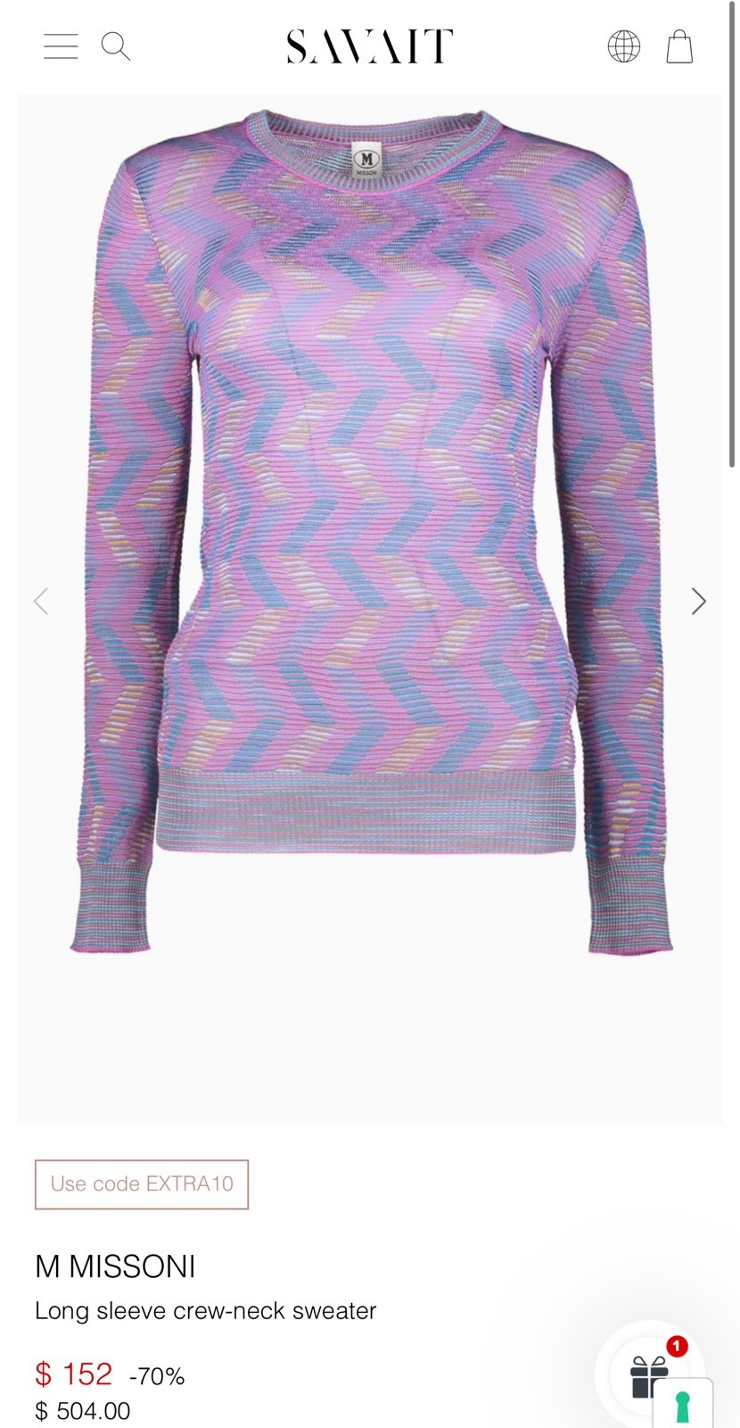 M Missoni Long Sleeve Crew-neck Sweater