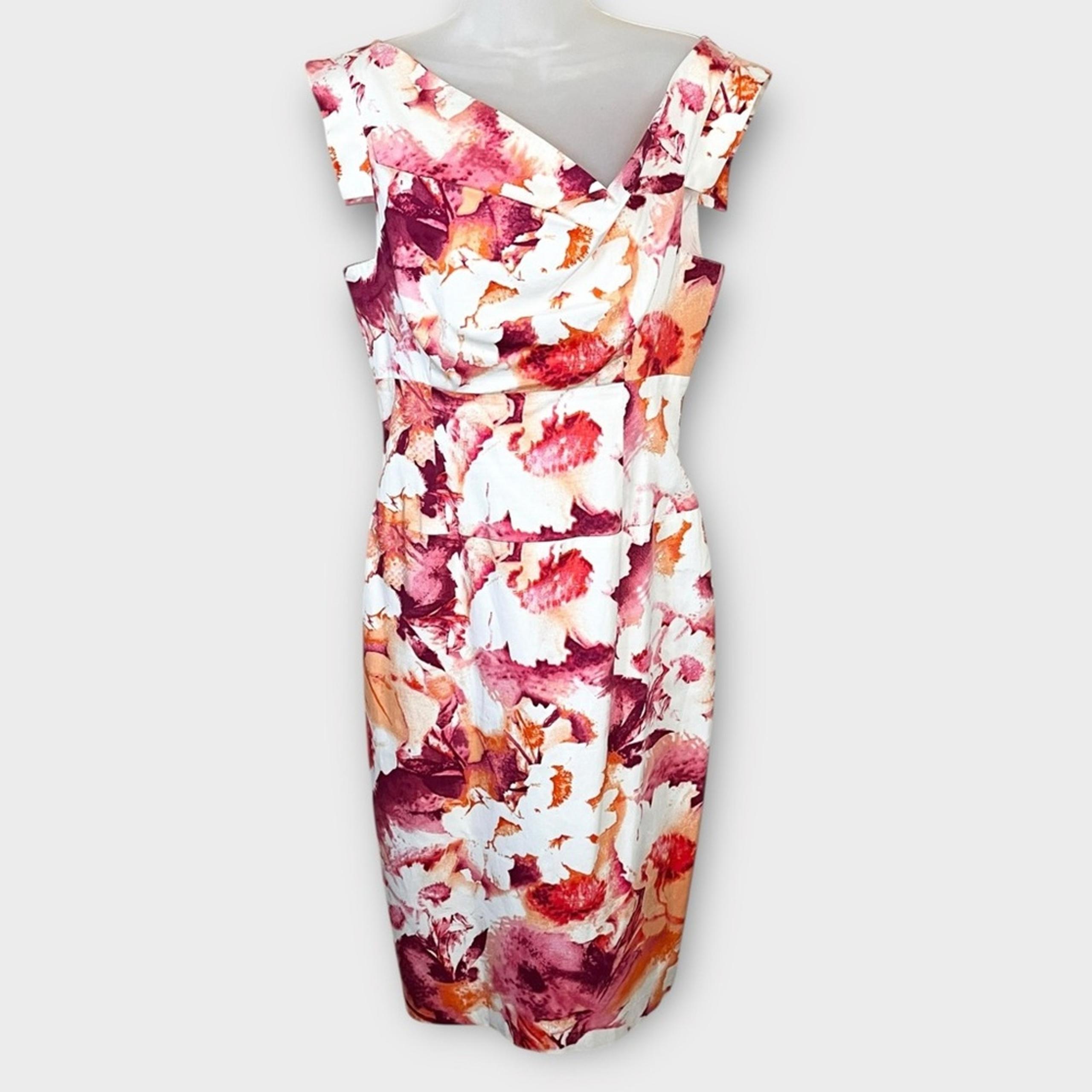 BLACK HALO Jackie O Sheath Dress Pink & White Floral Pencil Midi Size 10 Party
