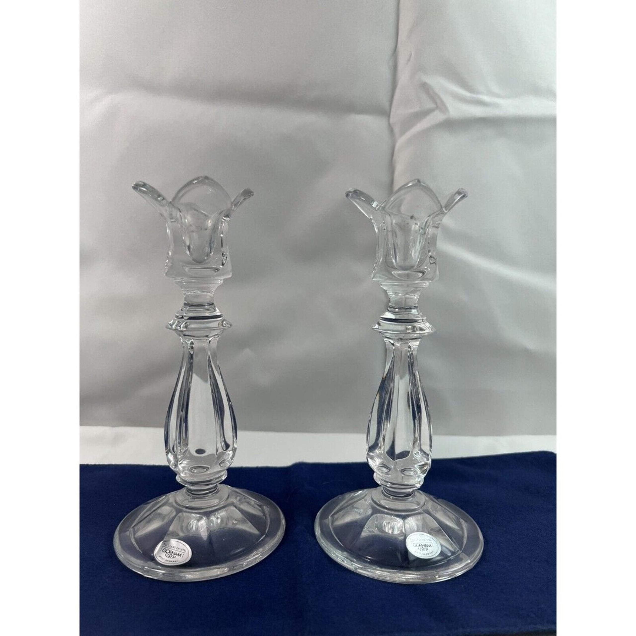 Gorham Full Lead Crystal Tulip Shaped Candle Holder Set of 2 W. Germany 7.5