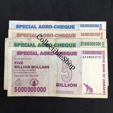 Zimbabwe Special Agro-Cheque Set (Banknotes): 5|25|50 & 100 Billion Zim 2008
