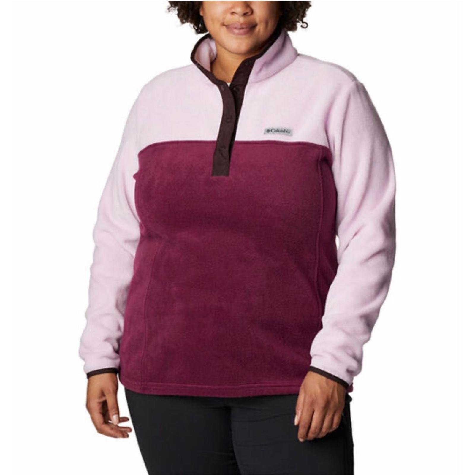 Columbia Benton Springs Half-Snap Pullover Top, Berry Pink Plus Size 1X NWT 75