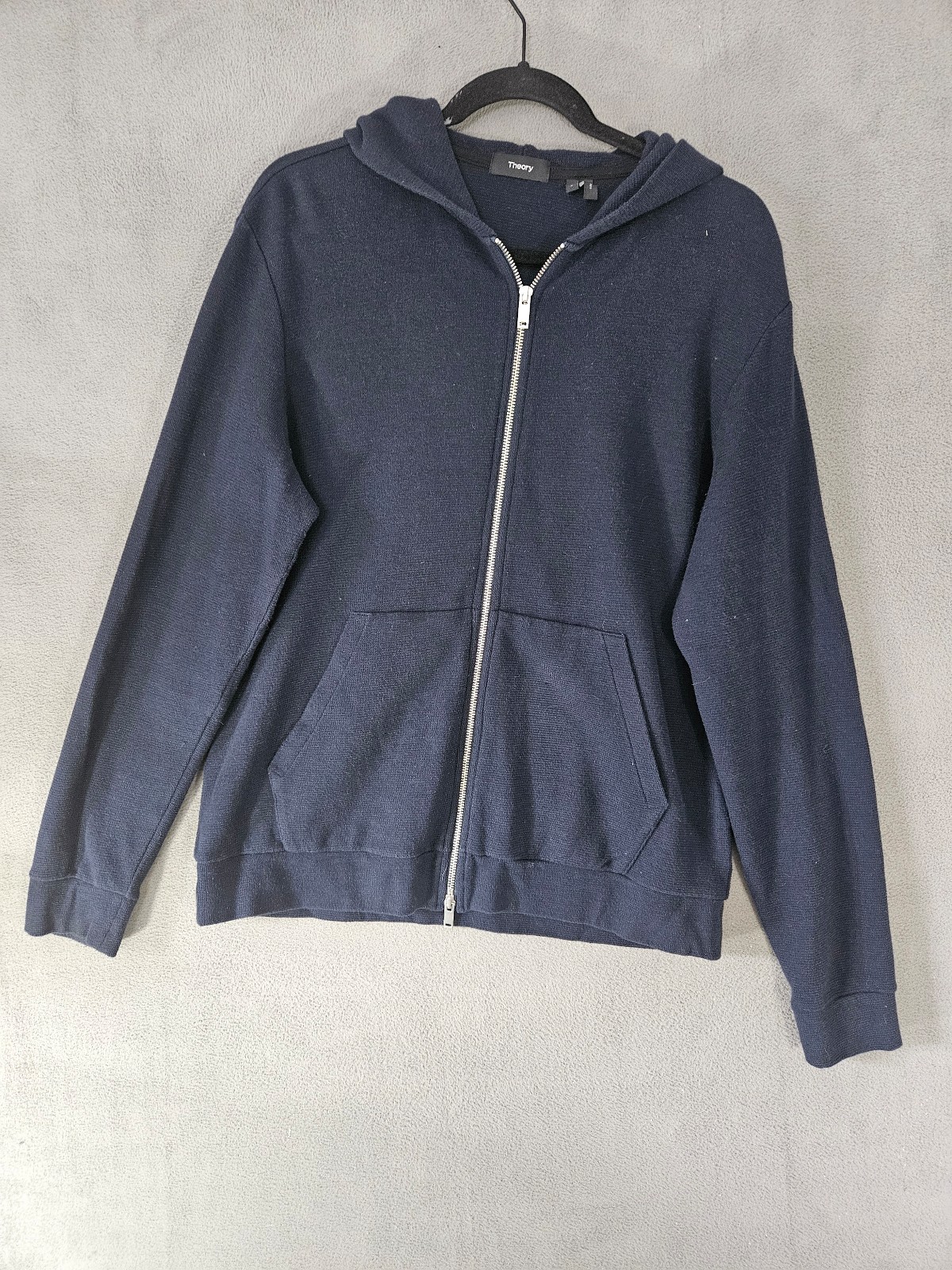 Theory Men's Large L Walton Full-Zip Sweater Navy Blue Hoodie Ribbed Preppy