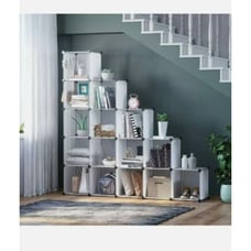 C&AHOME 16 Cube Storage Organizer Shelves Closet Plastic Transparent White Cubby