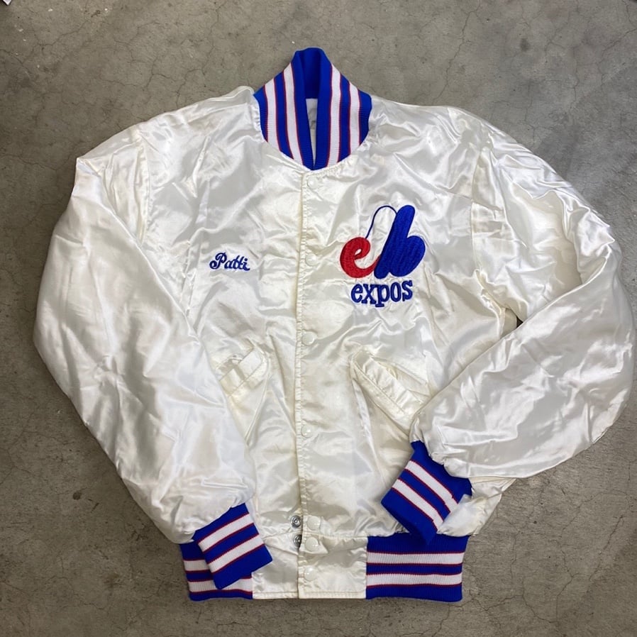 Vintage RARE Montreal Expos DeLong Jacket Satin Bomber Varsity Style Coat