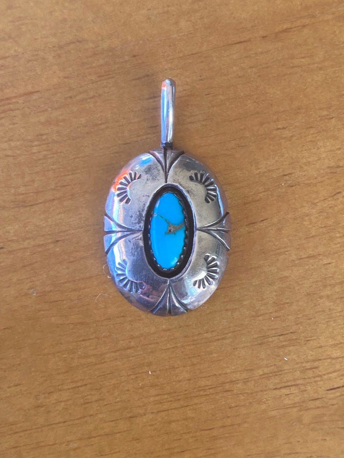 Vintage Navajo Turquoise Shadow Box Pendant Sterling Silver 925 Stamp Work