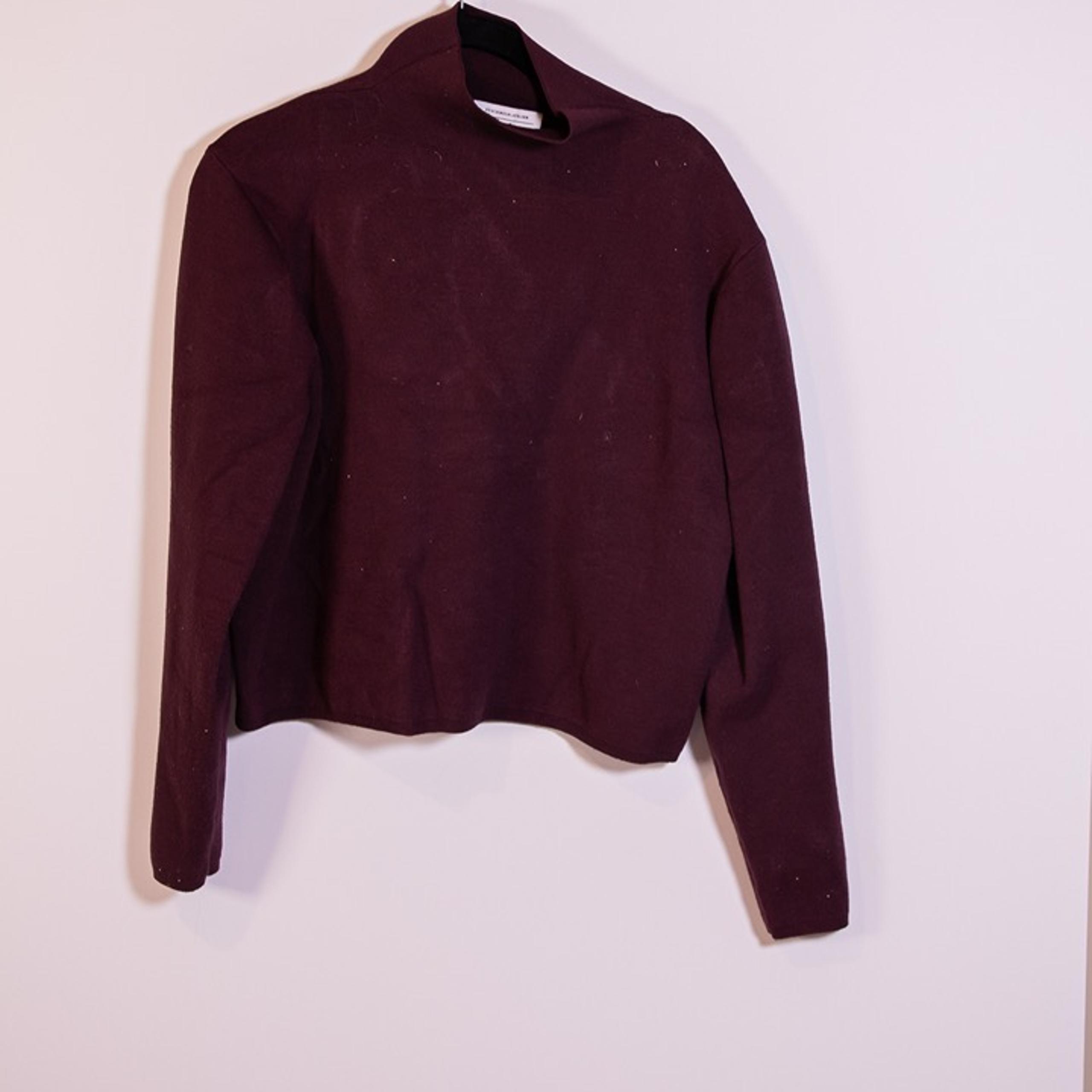 & Other Stories Burgundy Stretch Knit Mock Neck Long Sleeve Pullover Sweater Top