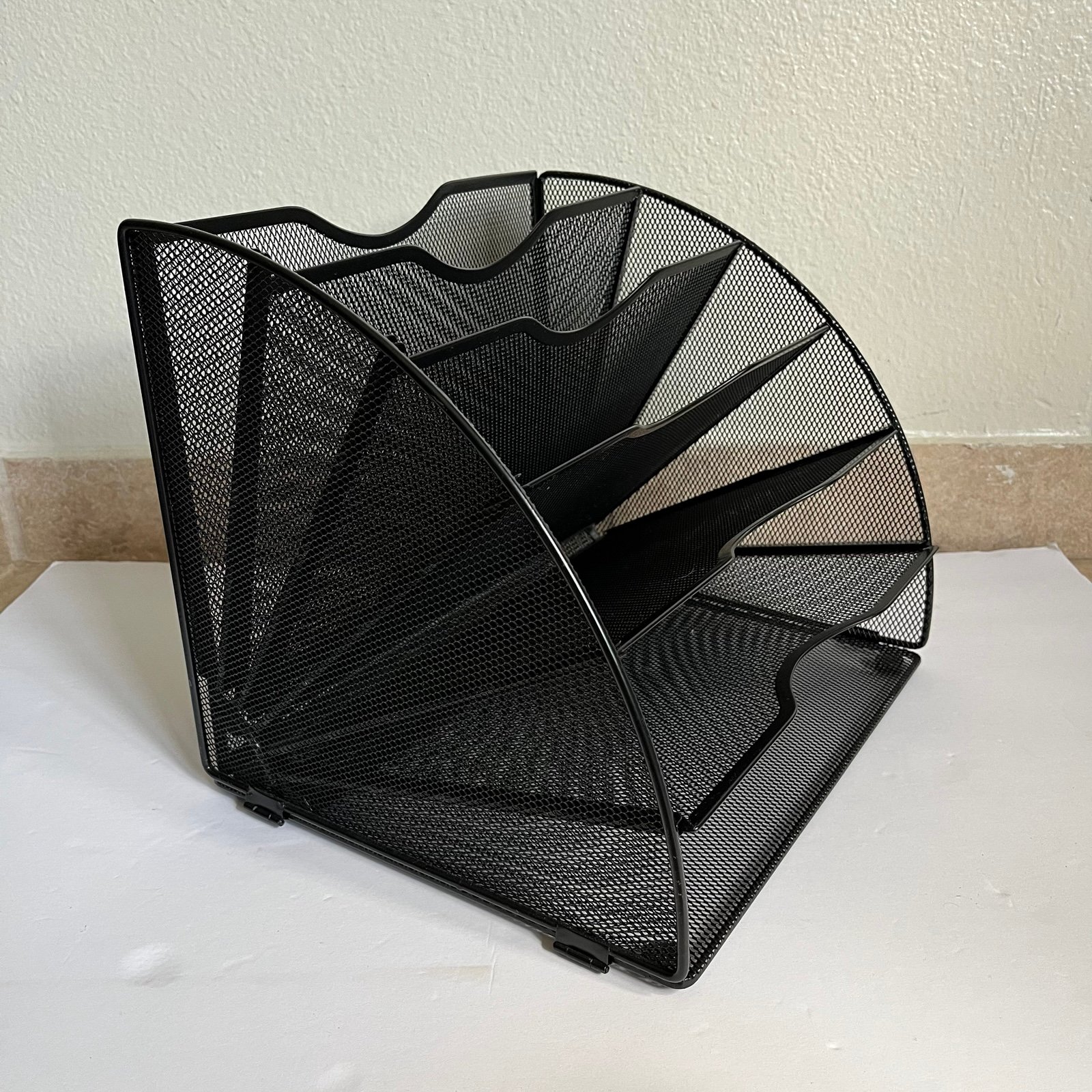 Organizer Fan-Shaped Mesh Desktop File Organizer, 6-Slot Vertical Paper Tray