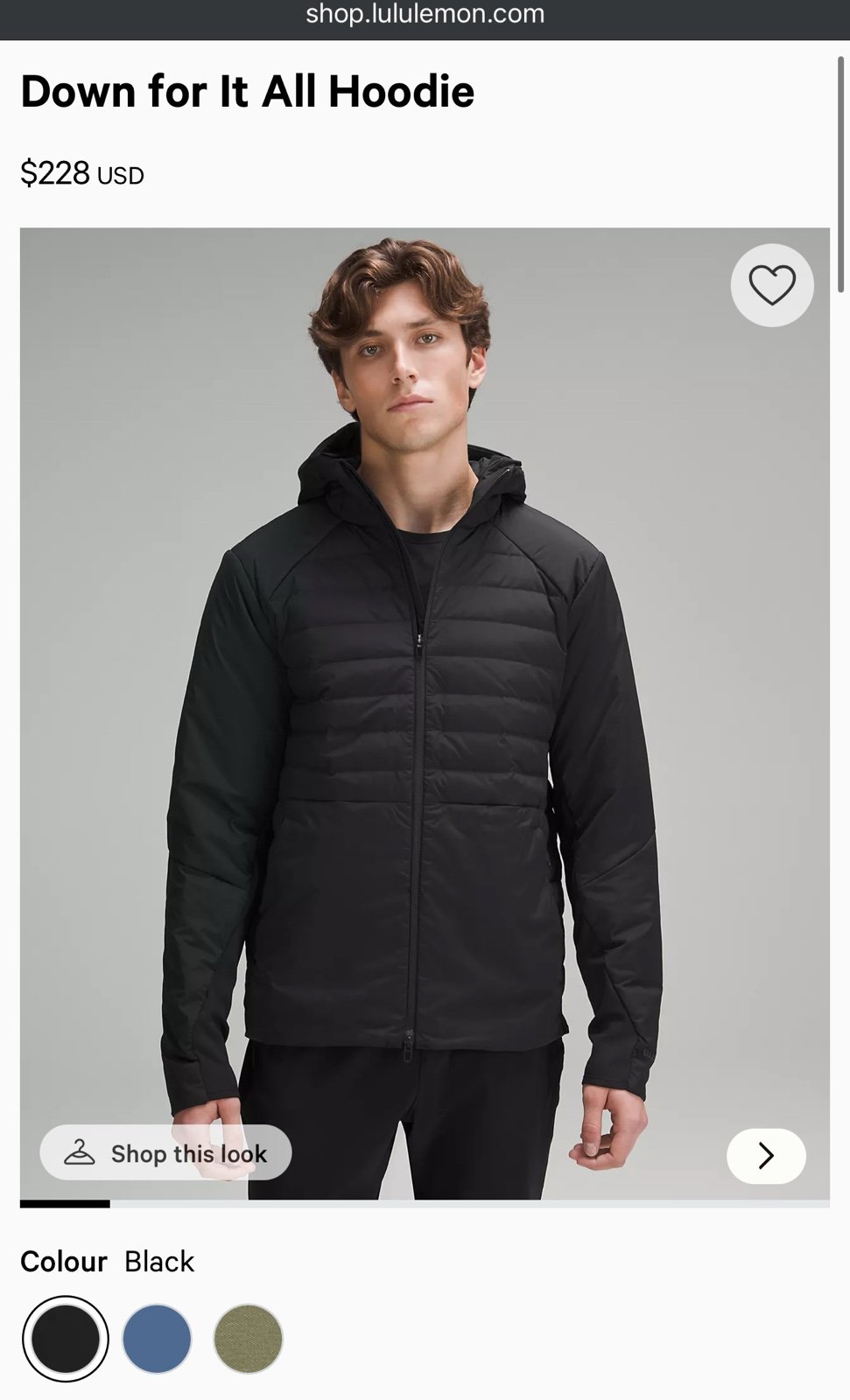 LULULEMON MENS DOWN FOR IT ALL HOODIE JACKET BLACK