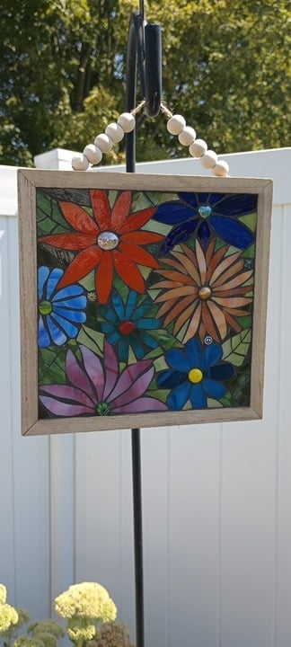 Mosaic Stained Glass Wall Art in Wood frame. 8 x 8