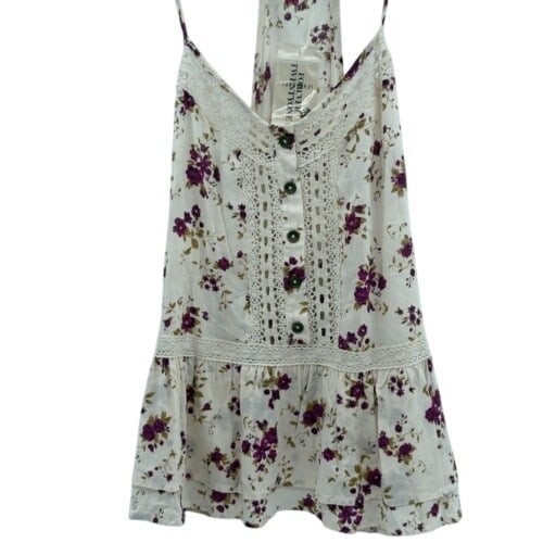 Forever 21 Tank Top Camisole Babydoll Y2K Women Large Cream Purple Floral New