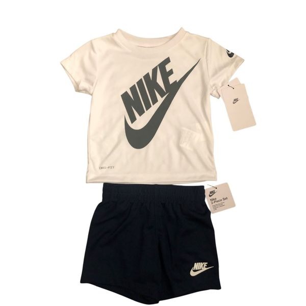 Nike Baby 2pc Dri-fit Tee and Shorts set Size 24M White/ Midnight Navy