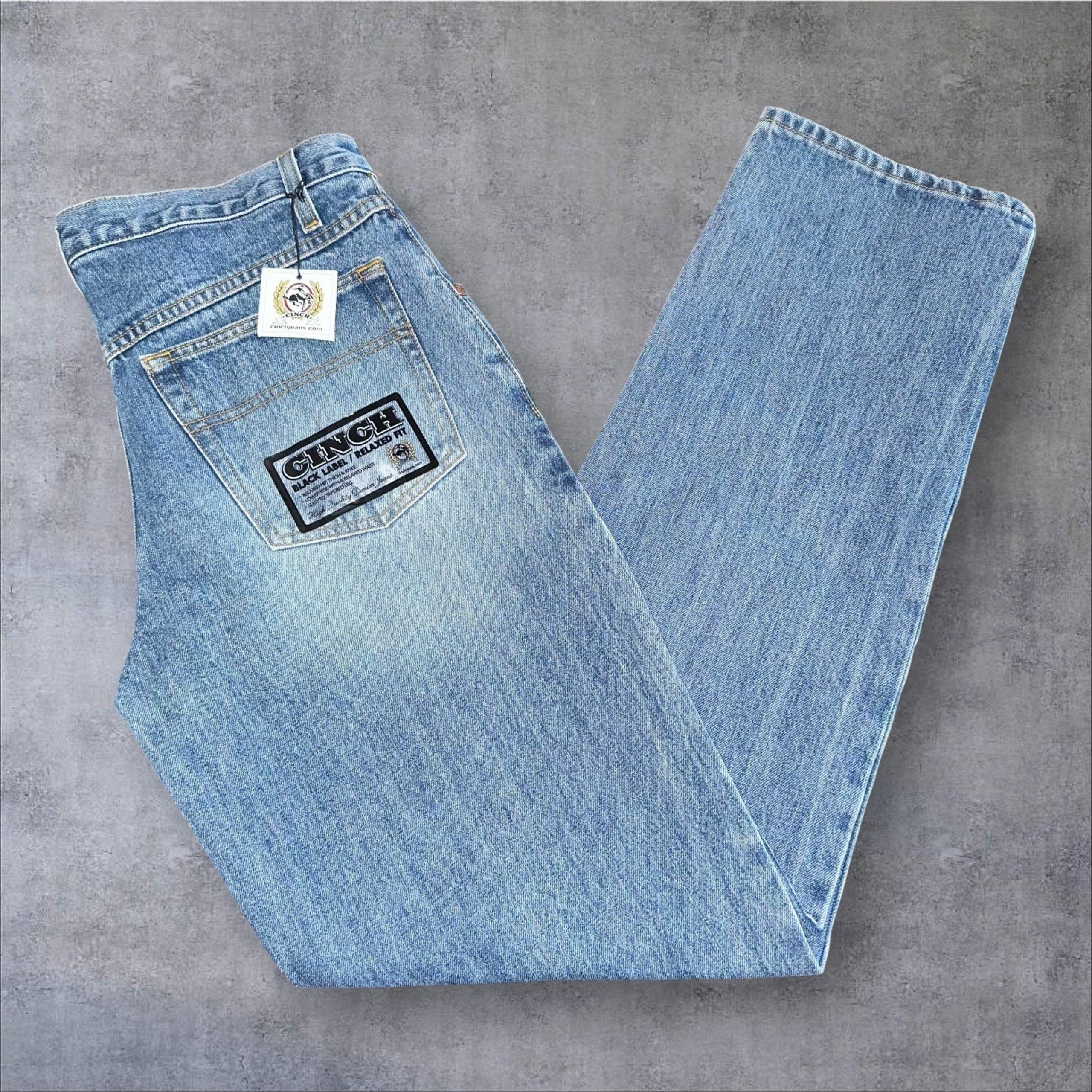 CINCH Mens 31x34 Blue Light Wash Black Label Relaxed Fit Tapered Leg Denim Jeans