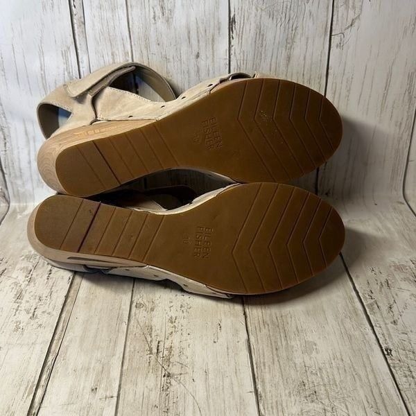 Eileen Fisher Beige Leather Wooden Wedge Studded Platform