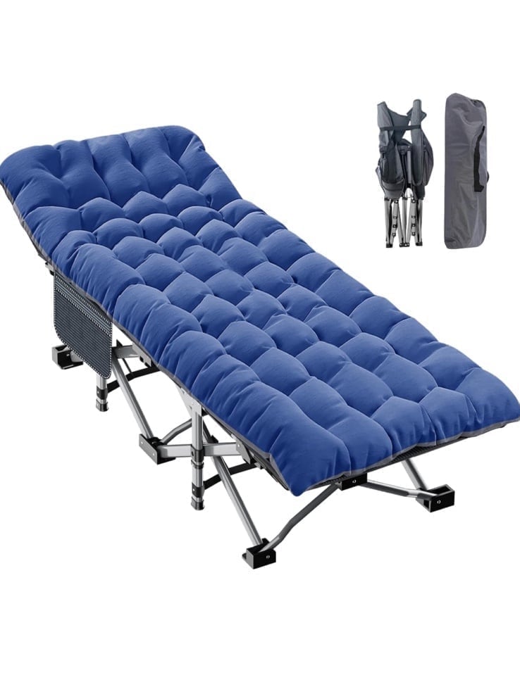 Oversized XXL Folding Camping Cot W/Mat for Adults, MEAS:40.5X8.2X11 inches
