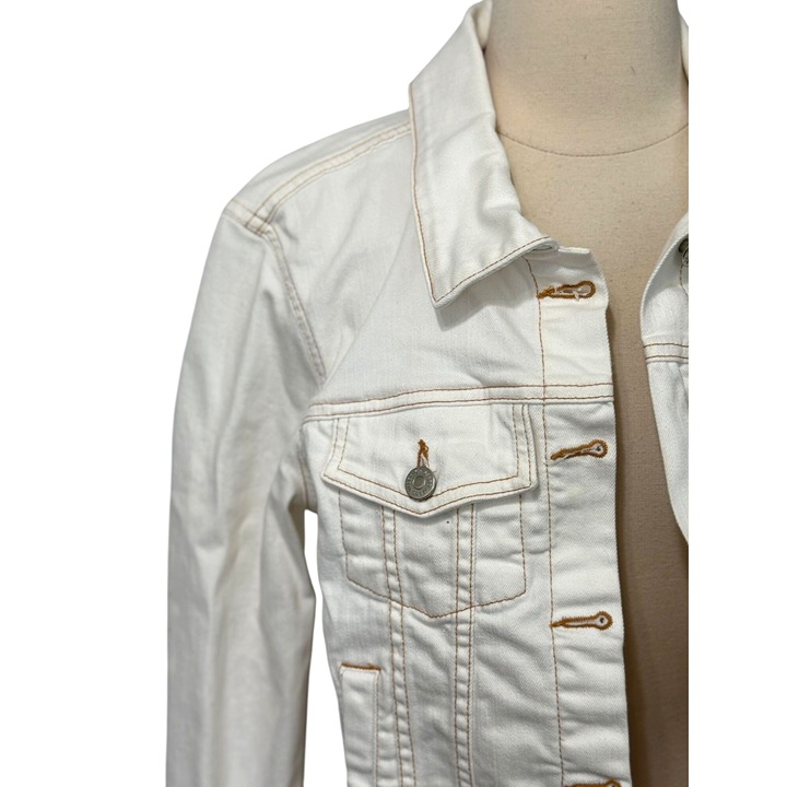 Veronica Beard Cara Cropped Denim Jean Jacket Ivory Off White Raw Hem Size S