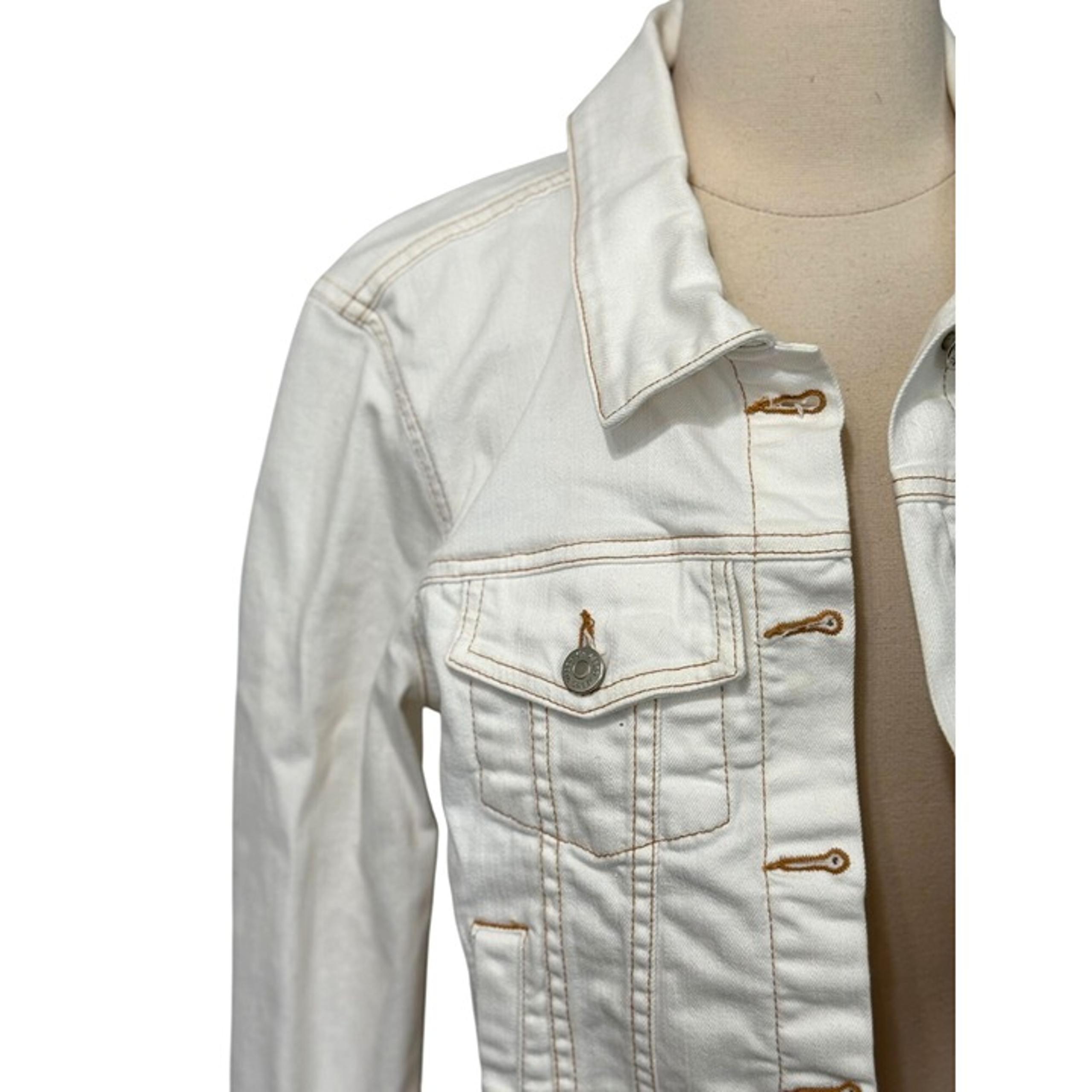 Veronica Beard Cara Cropped Denim Jean Jacket Ivory Off White Raw Hem Size S