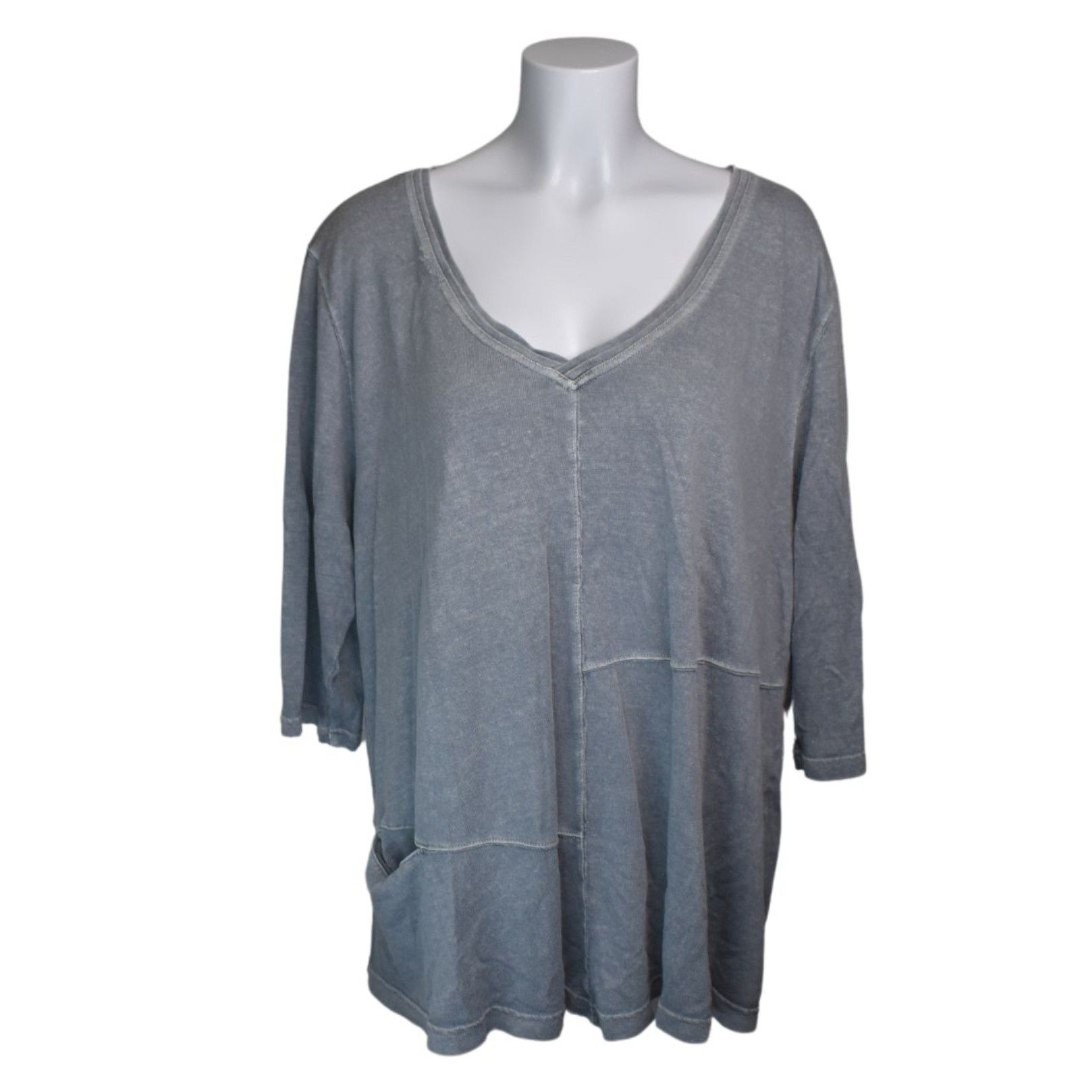 Poetry Wide V Neck Hemp Blend Pocket Tee Shirt Gray Womens 18