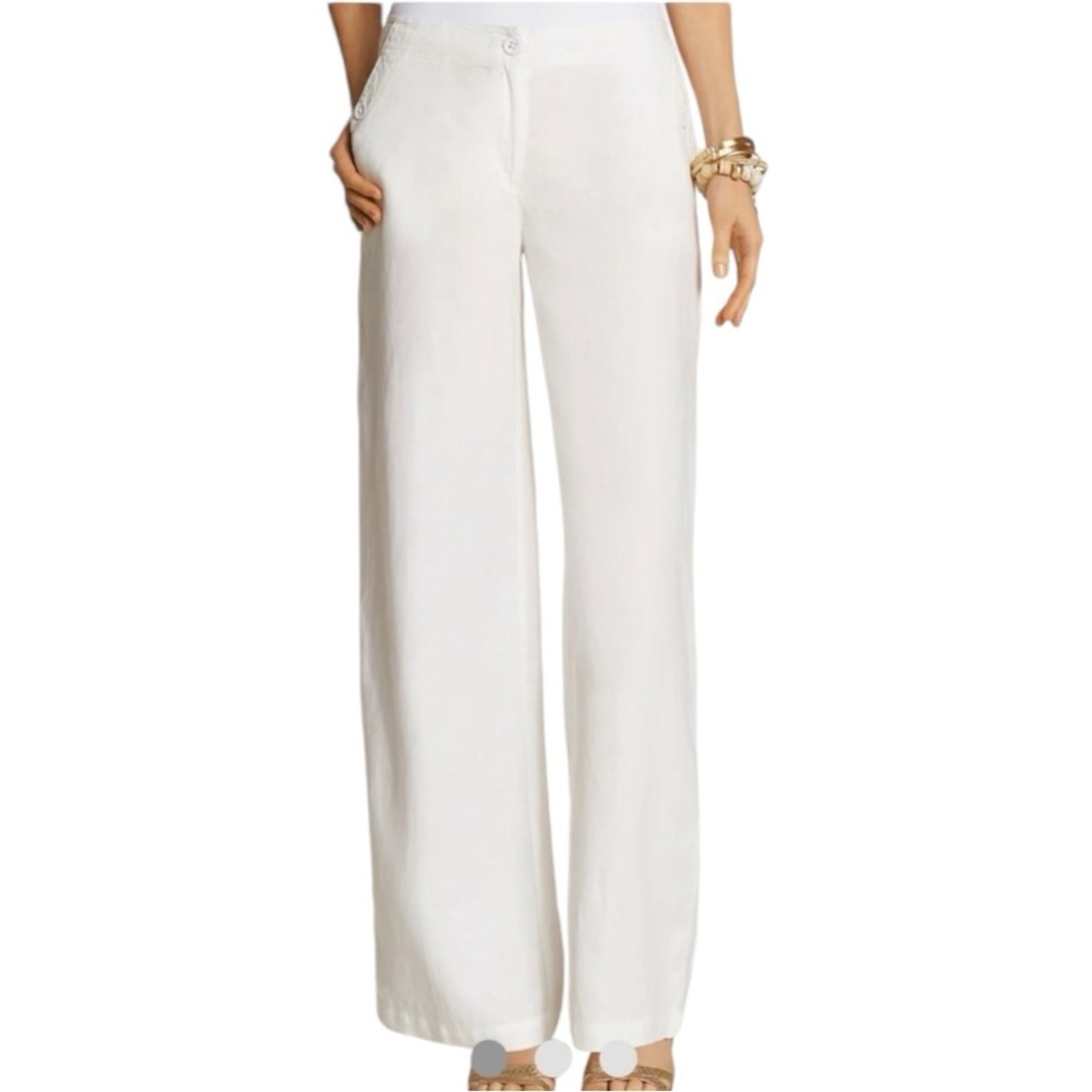 まとめ買いでお得 New Chico's White High Leg Wide Fit Ultimate Pants Linen パンツ