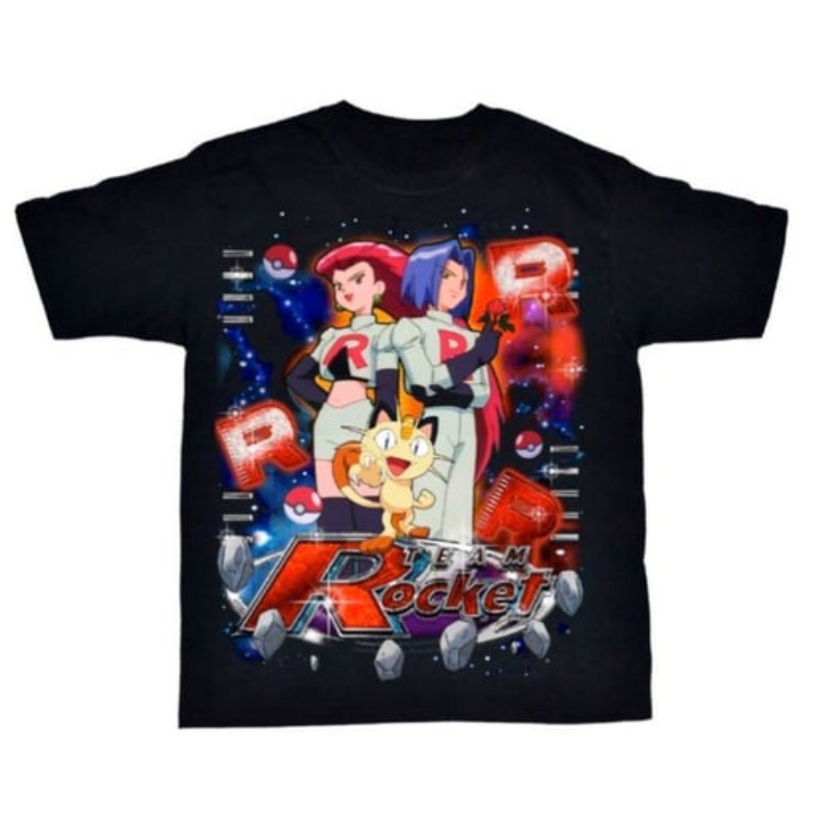 DBRUZE Pokemon Team Rocket Giovanni Jessie James Mens Black Rap T-Shirt Sz L