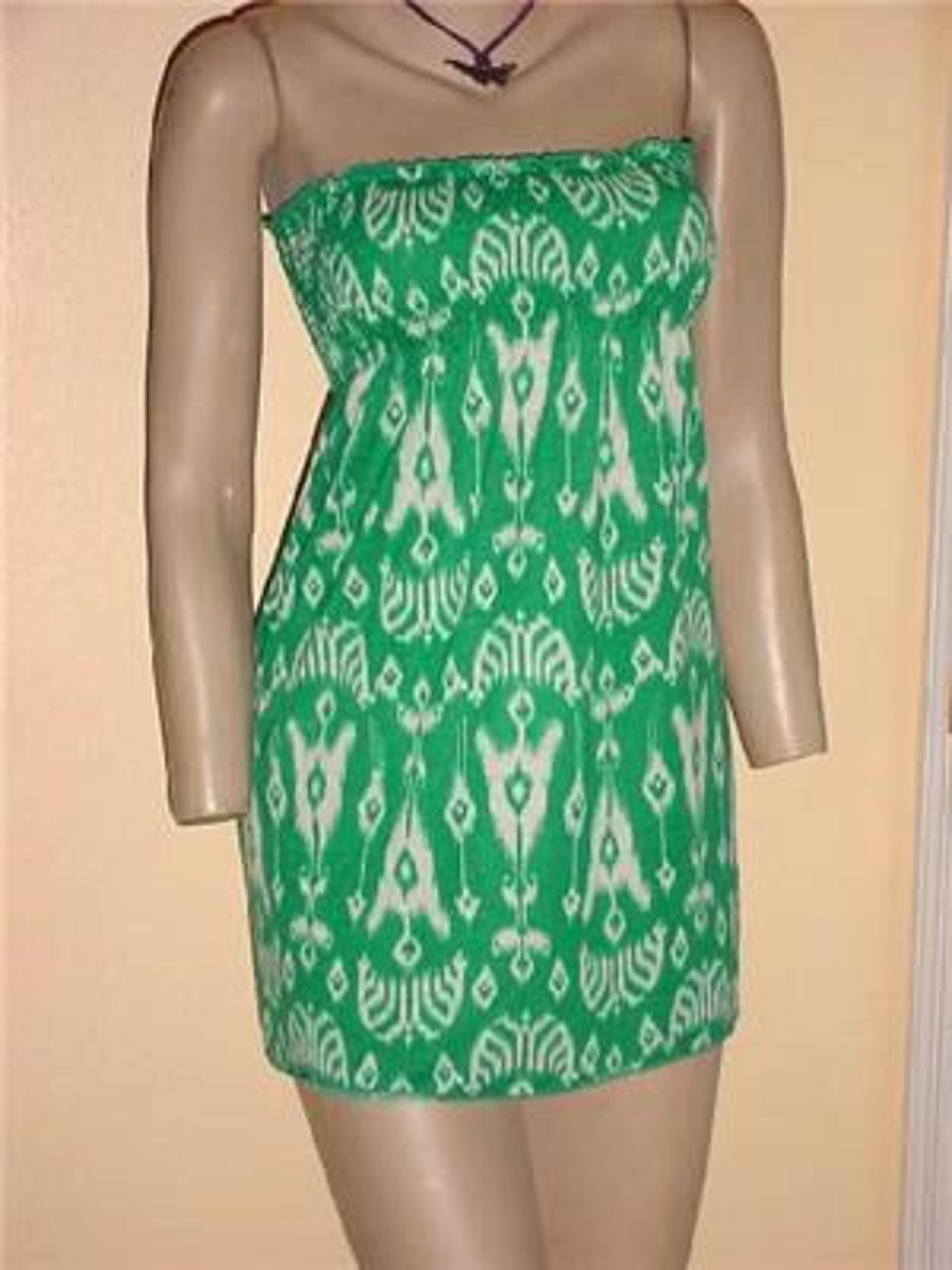 L8TER JUNIORS TRENDY TRIBAL PRINT COVER UP BEACH SWIM TUBE DRESS GREEN SZ S - Now & Later
