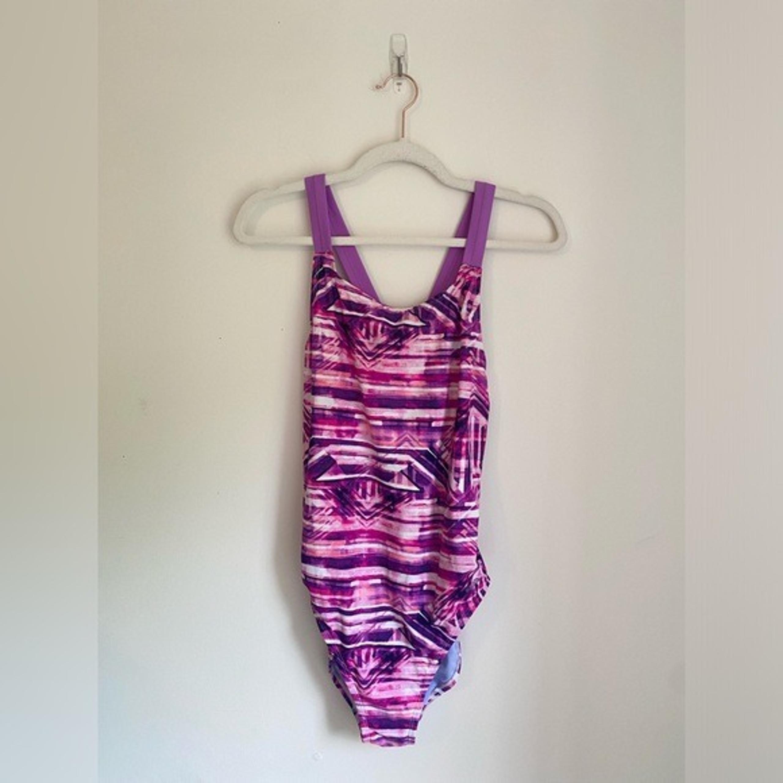 Champion Pink & Purple Striped One-Piece Swimsuit Size L (12-14)