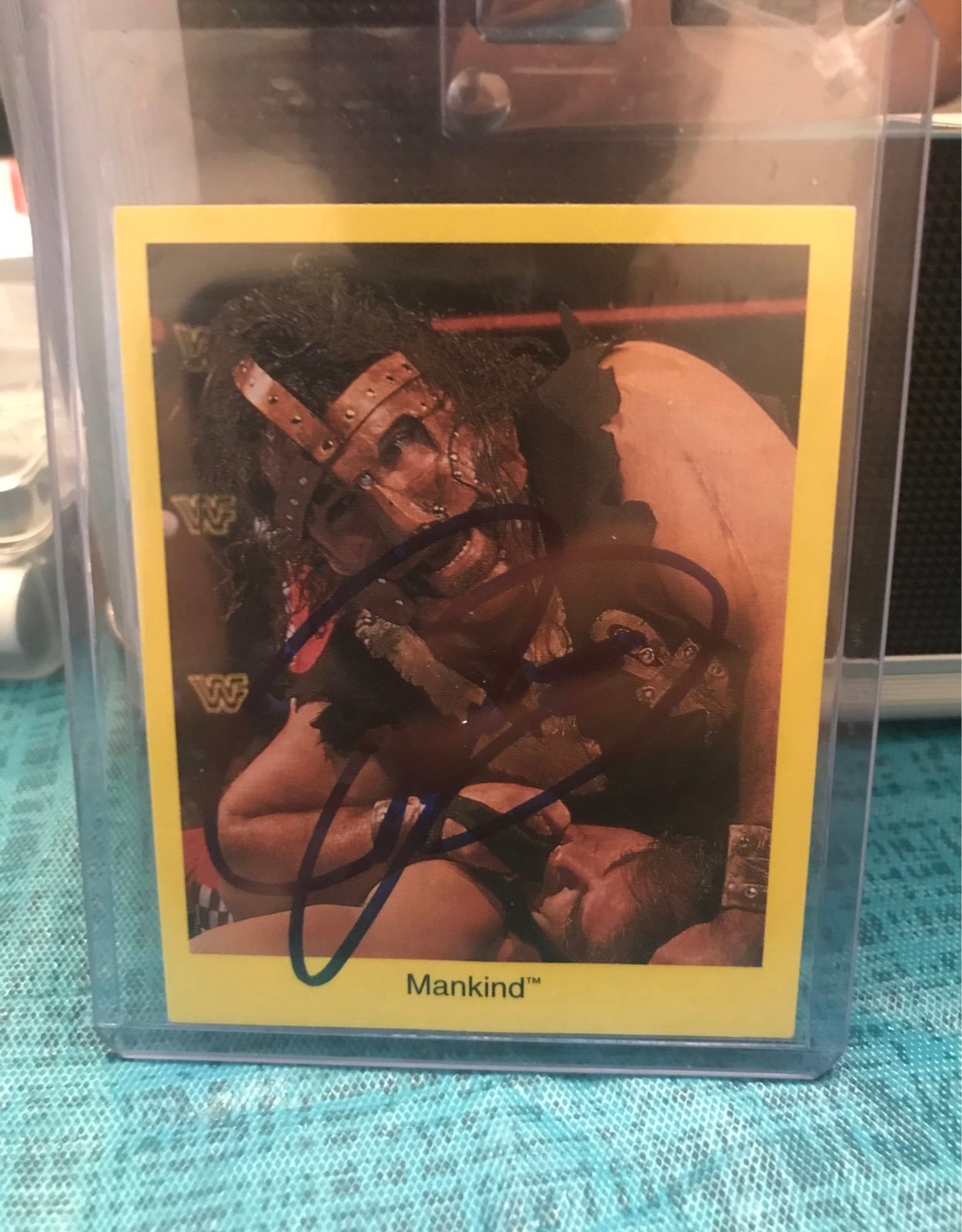 Wwf trivia card mankind signed