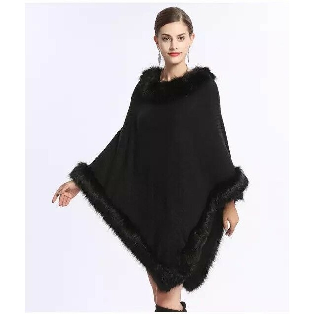 Women Winter Fringe Poncho Cardigan Knitted Outwear Pullover Top Sweater Shawl