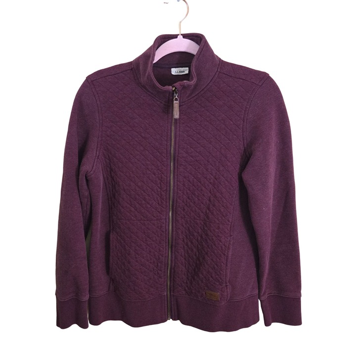 L.L. Bean Burgundy Quilted Full Zip Cotton Blend Sweatshirt Jacket Size S