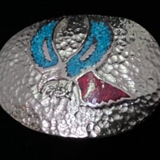 OLD PAWN Vintage Turquoise and Coral Belt Buckle #153