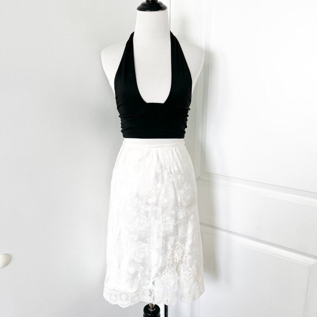Christian Dior Vintage Ivory White Lace Slip Skirt