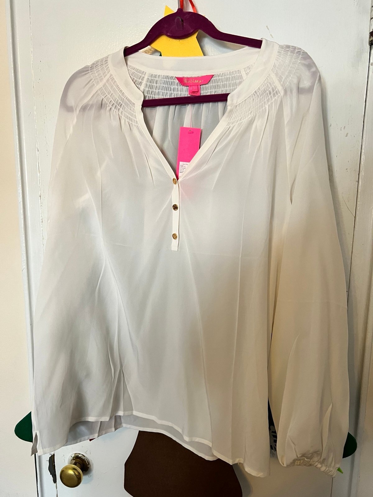 Lilly Pulitzer White Silk Elsa Blouse L