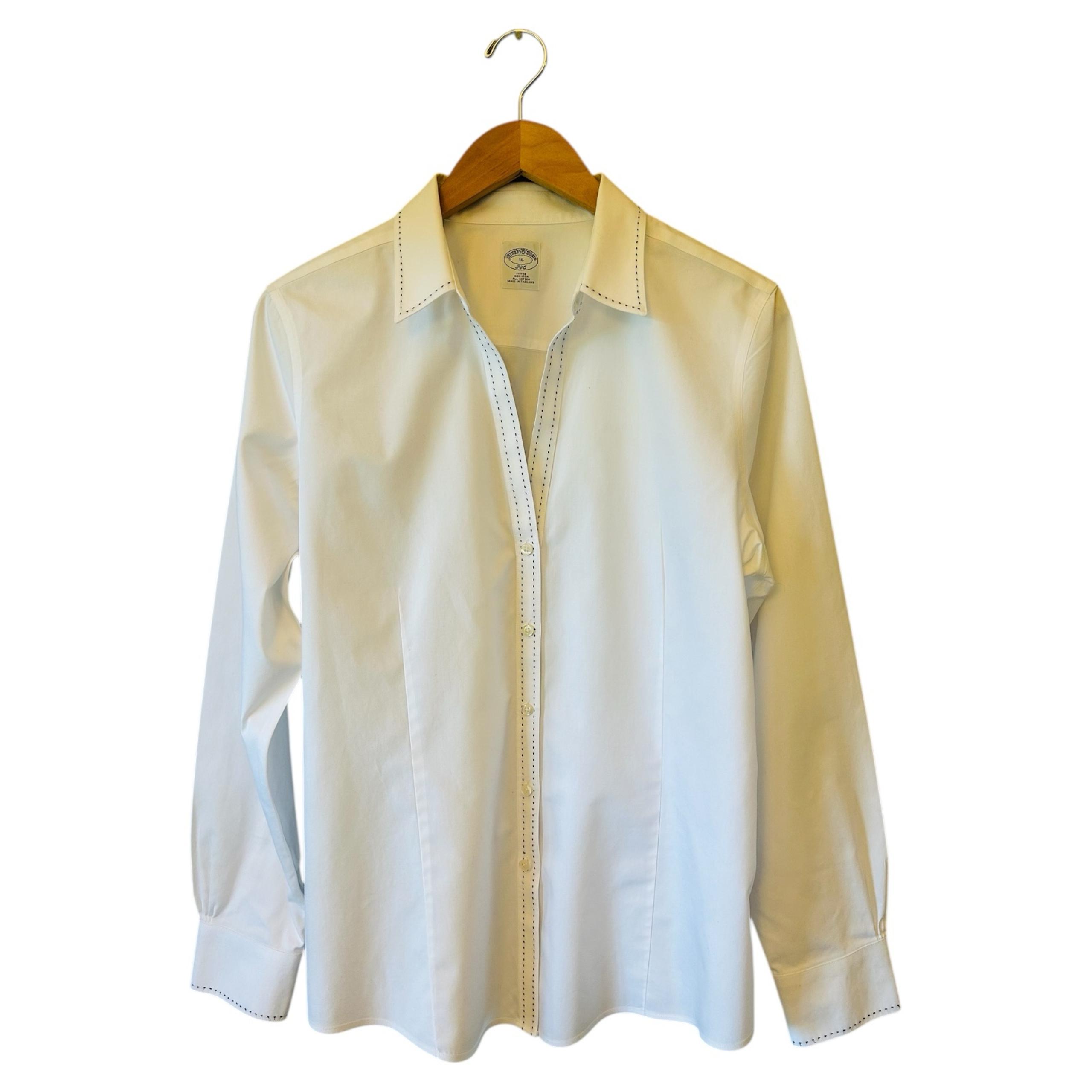 BROOKS BROTHERS 346 Womens White Fitted Non-Iron Button Front Shirt Size 16