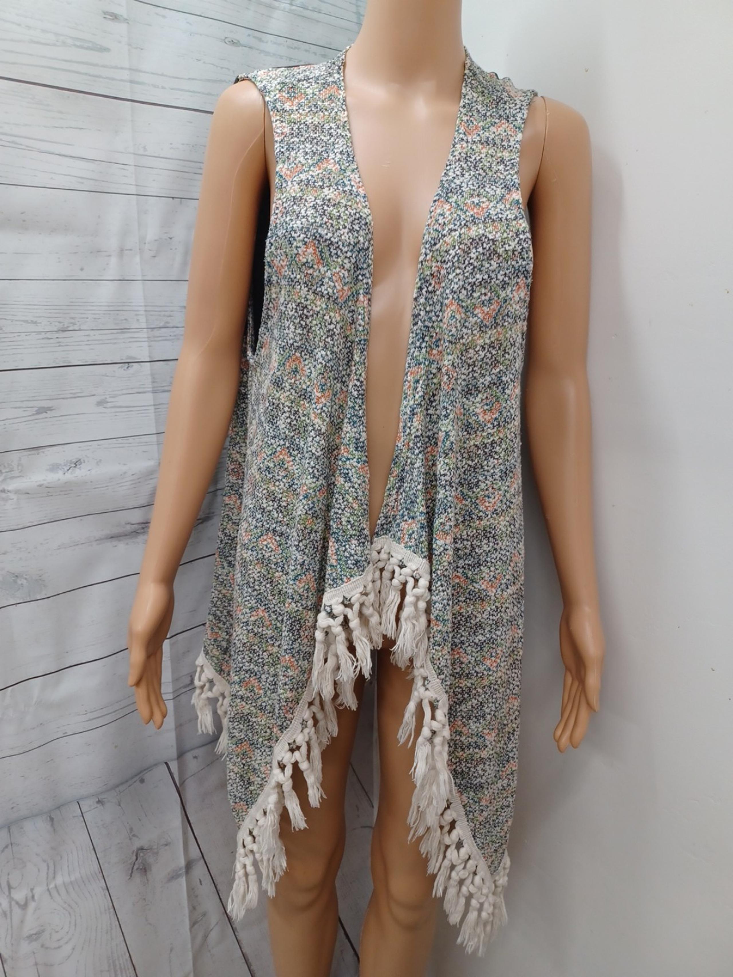 Umgee Women Boho Knit Fringe Open Front Vest Multicolor Size M/L