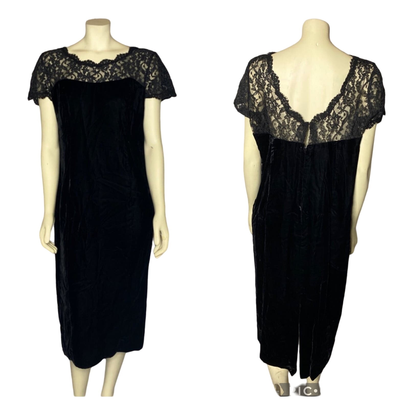 American vintage velvet and lace dress scalloped edging size large