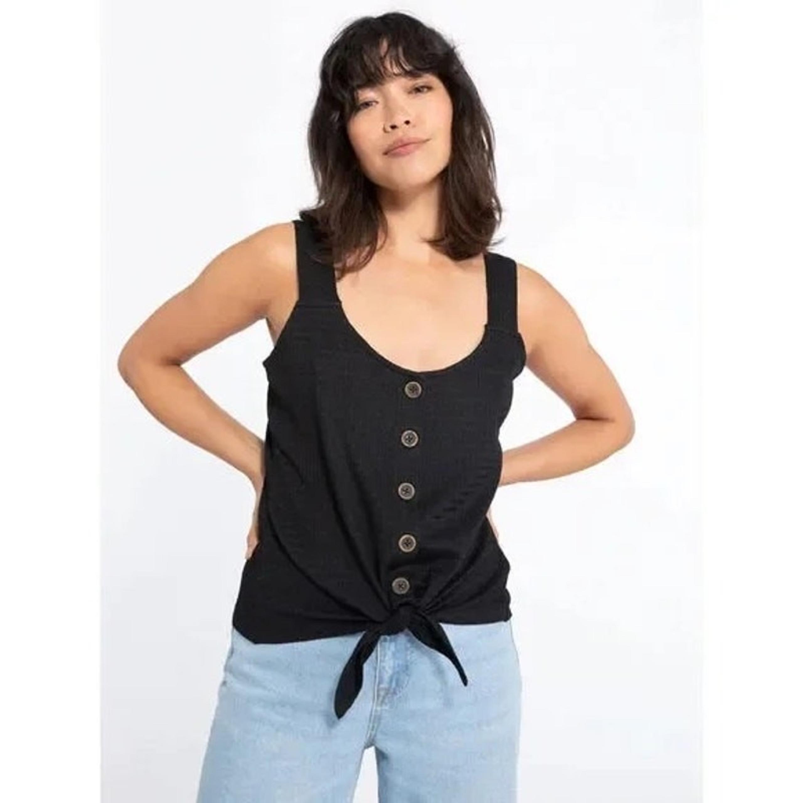 Sanctuary Black Golden Hour Tie Hem Button Front Scoop Neck Tank Top Size Large