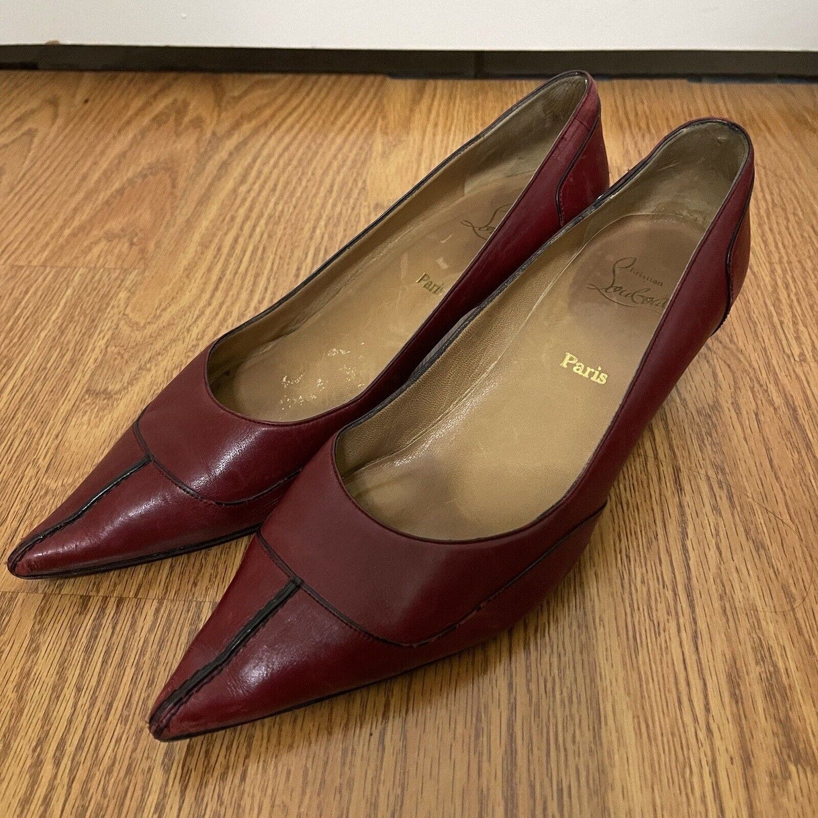 Vintage Christian Louboutin Red leather pointed kitten heels size EU 37