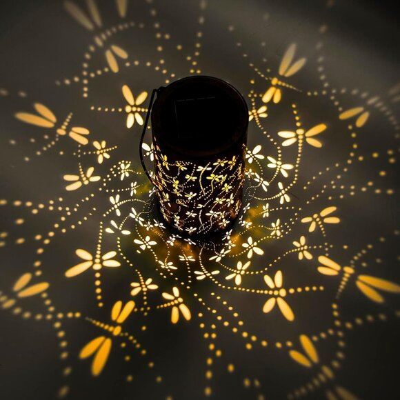New Solar Lanterns Outdoor Waterproof Dragonfly Metal LED Lights for Garden