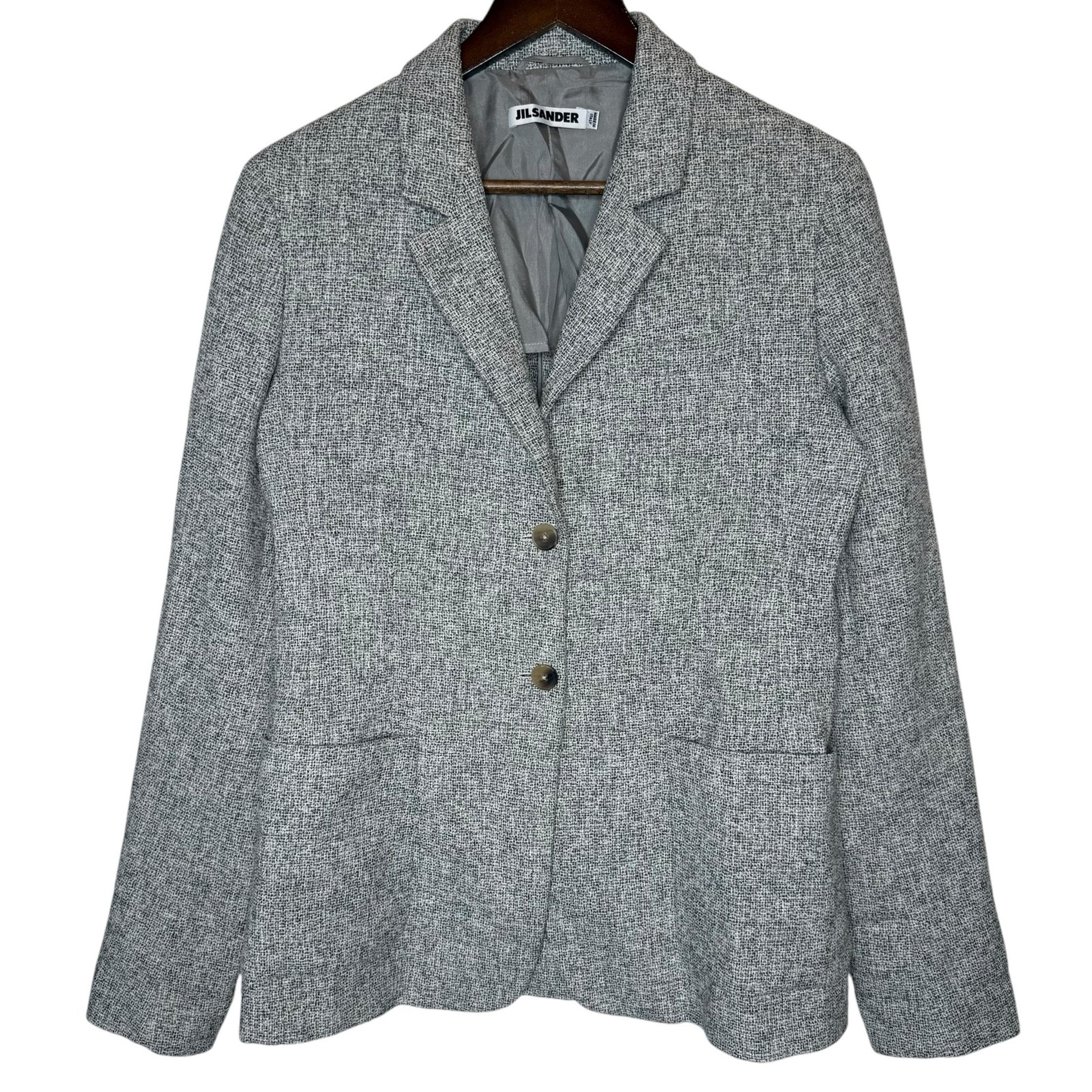 Jil Sander Linen Blend Tweed Blazer Gray Single Breasted size 40 / US 4