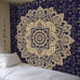 Cotton Mandala Tapestry Wall Hanging Blue Golden Ombre, 92x82