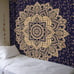 Cotton Mandala Tapestry Wall Hanging Blue Golden Ombre, 92x82