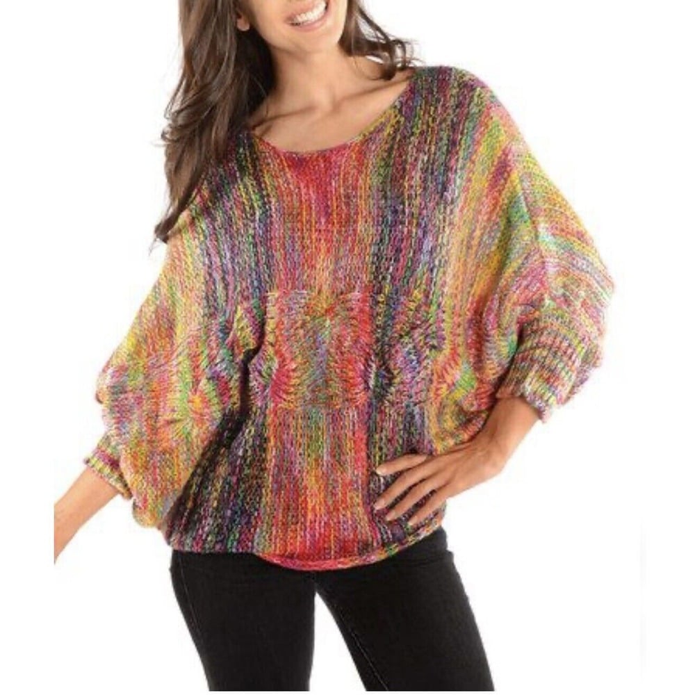 Diva Designs Women's Small/Med Multicolor Loose Knit Short Bat Sleeve Sweater