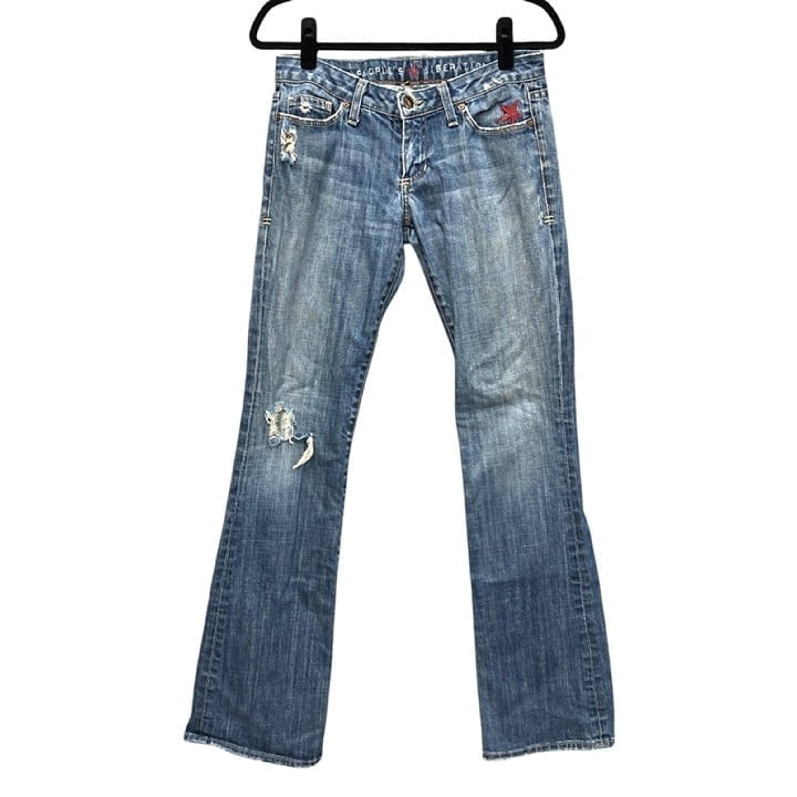 People's Liberation Flare Jeans, Size 27 (Measures 31 in), Distressed Button-Fly