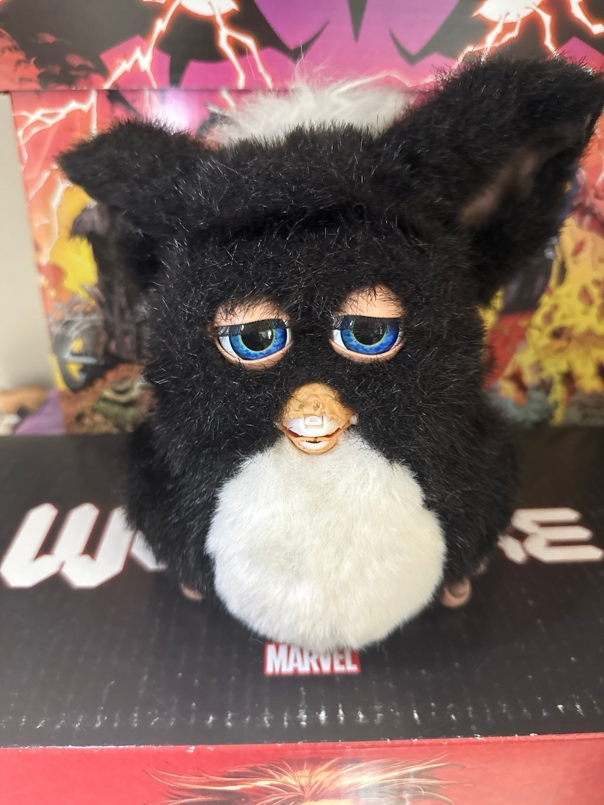 2005 Furby black and white with blue and yellow eyes Rare/Works/functional